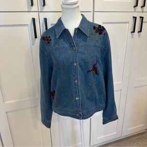 Vintage Tantrums blue floral Embroidered Denim Jacket size M purple
